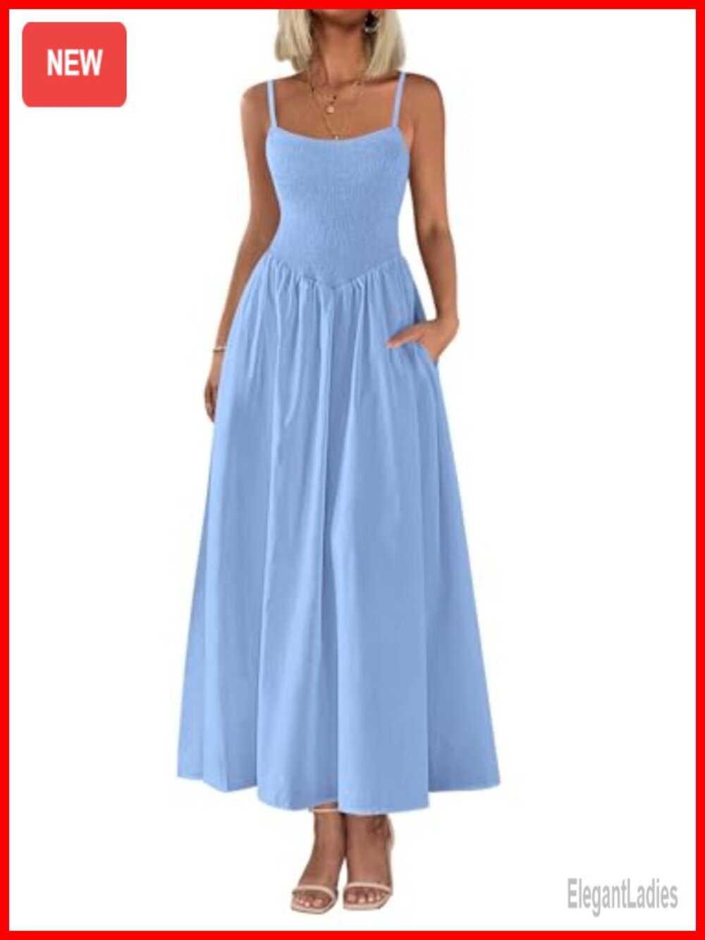 Women's Smocked Maxi Dress Spaghetti Strap A Line Flowy Beach Sundress